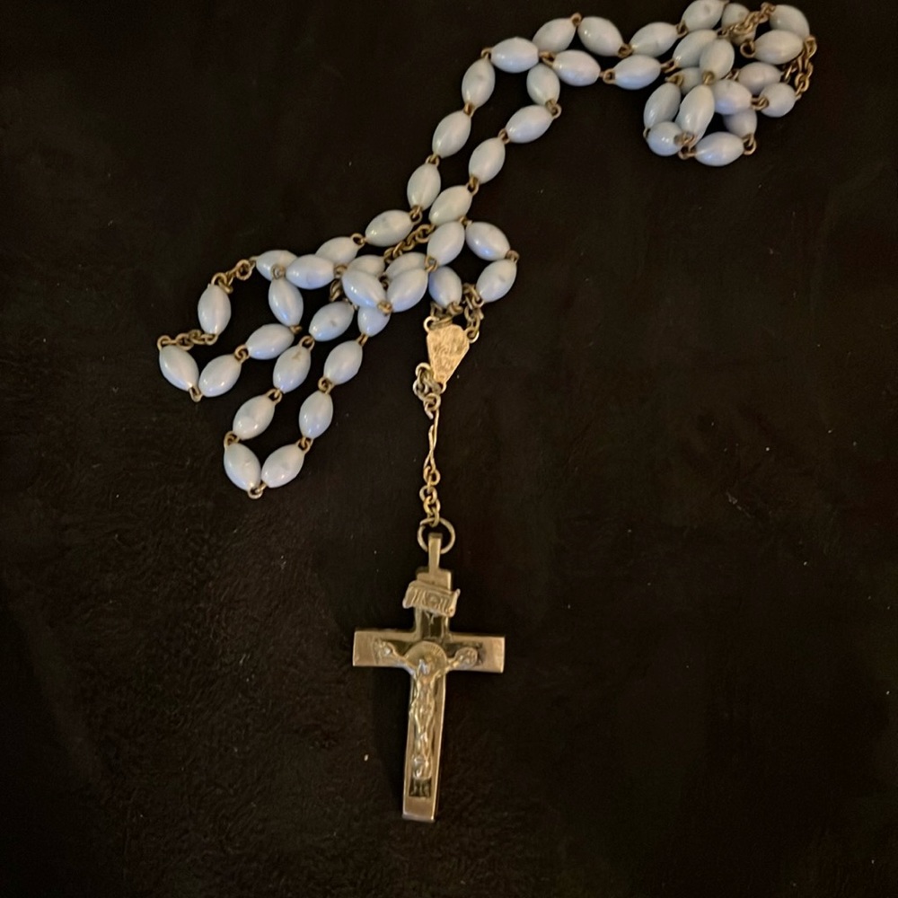 Antique Silver & Ebony INRI Crucifix cross rosary